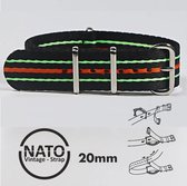 Stijlvolle 20mm Premium Nato Zwart Groen Rood gestreept Horlogeband: Ontdek de Vintage Look! Perfect voor Mannen, uit onze Exclusieve Nato Strap Collectie!
