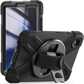 Hoes Geschikt voor Samsung Galaxy Tab A9 - Back Cover met Handriem - 360° Draaibare Kickstand Standaard - Beschermhoes Zwart