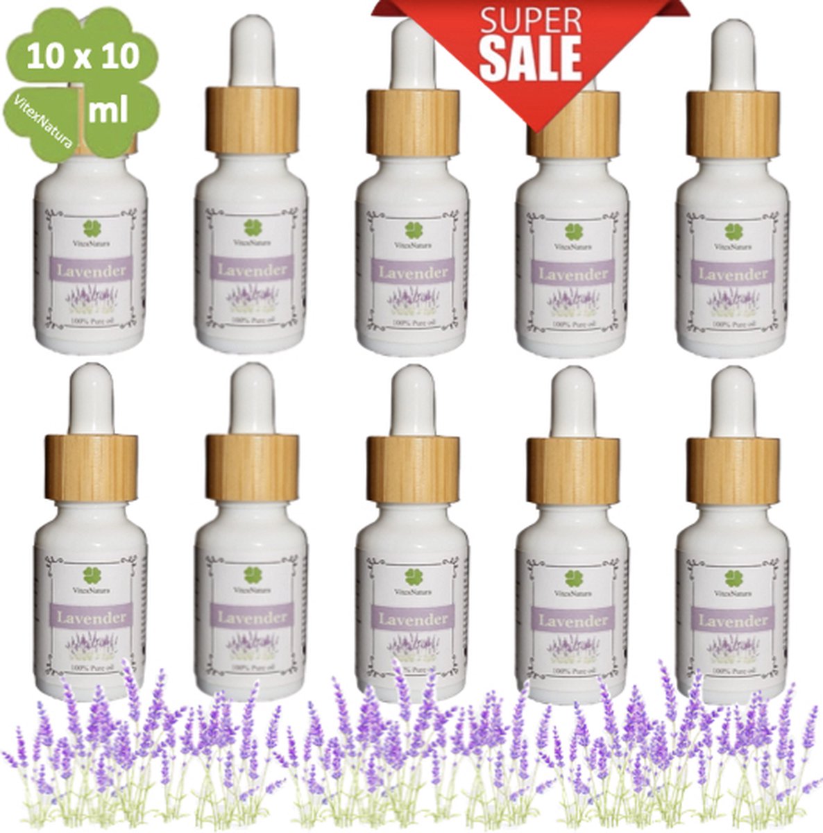 Goedkoopste Lavendel olie 100 Pure Etherische Olie | 10x10ml | Reinigend kalmerend | Helpt tegen slapeloosheid | Merk VitexNatura