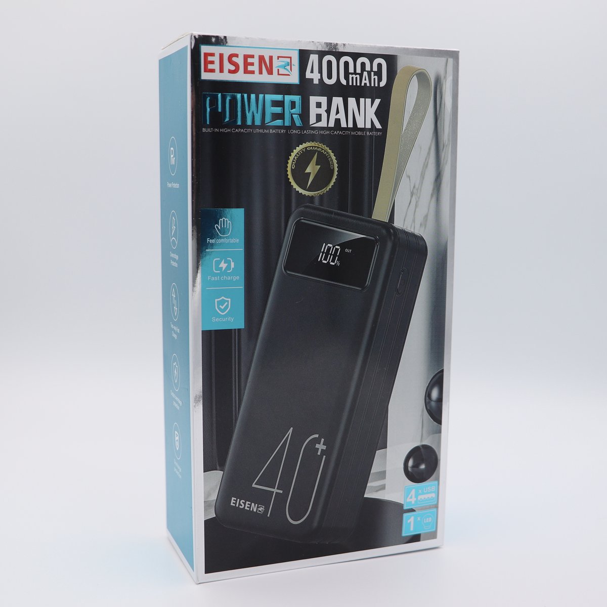 Eisenz Powerbank 40.000 mAh – Snelladen – 4 USB Poorten – LED Display – Draagbare Oplader voor Tablets & Smartphones – Zwart – foto 5