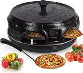 CuisineKing Pizza Oven Black Edition - 6 Personen - Handgemaakte Terracotta Koepel - RVS bakplaat 1100 Watt - Pizzaovens - Incl. 6 Spatels en deegvorm