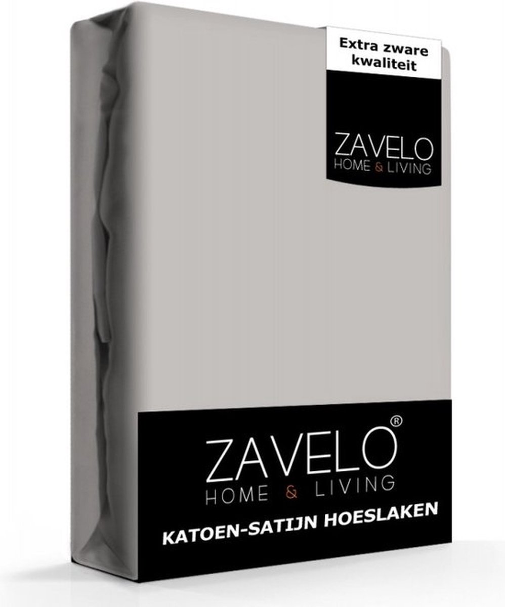 Zavelo Hoeslaken Katoen Satijn Grijs - Lits-jumeaux (200x220 cm) - Soepel & Zijdezacht - 100% Katoensatijn