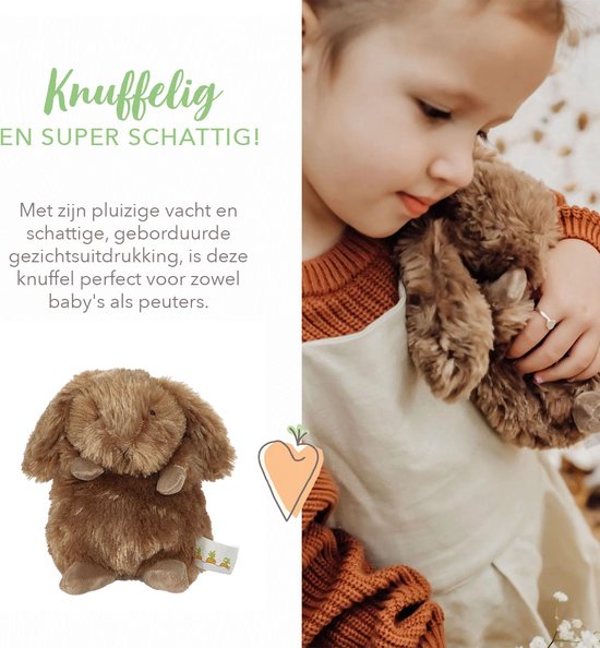 Bunnies By The Bay Wee Brownie Knuffel - Knuffeldier - Geborduurde details - Konijn - 18 cm - Bruin van Bunnies By The Bay — afbeelding 4