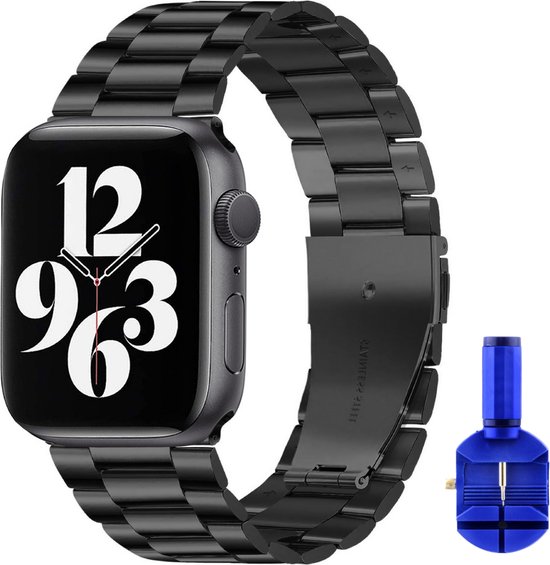By Qubix - Stalen schakel band - geschikt voor 38mm - 40mm - 41mm Apple watch bandje zwart - Smartwatch bandje staal - Stainless steel