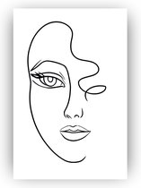 Gezicht vrouw schilderij 60x90 cm - Schilderij op canvas - Zwart wit wanddecoratie - Lijntekening - Line art - Minimalistische schilderij - Slaapkamer decoratie