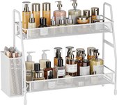 Badkamer aanrecht organisator plank - 2 lagen kruidenrek metalen make-up rek kleine parfum organisator voor wastafel/slaapkamer/woonkamer/keuken/kantoor...