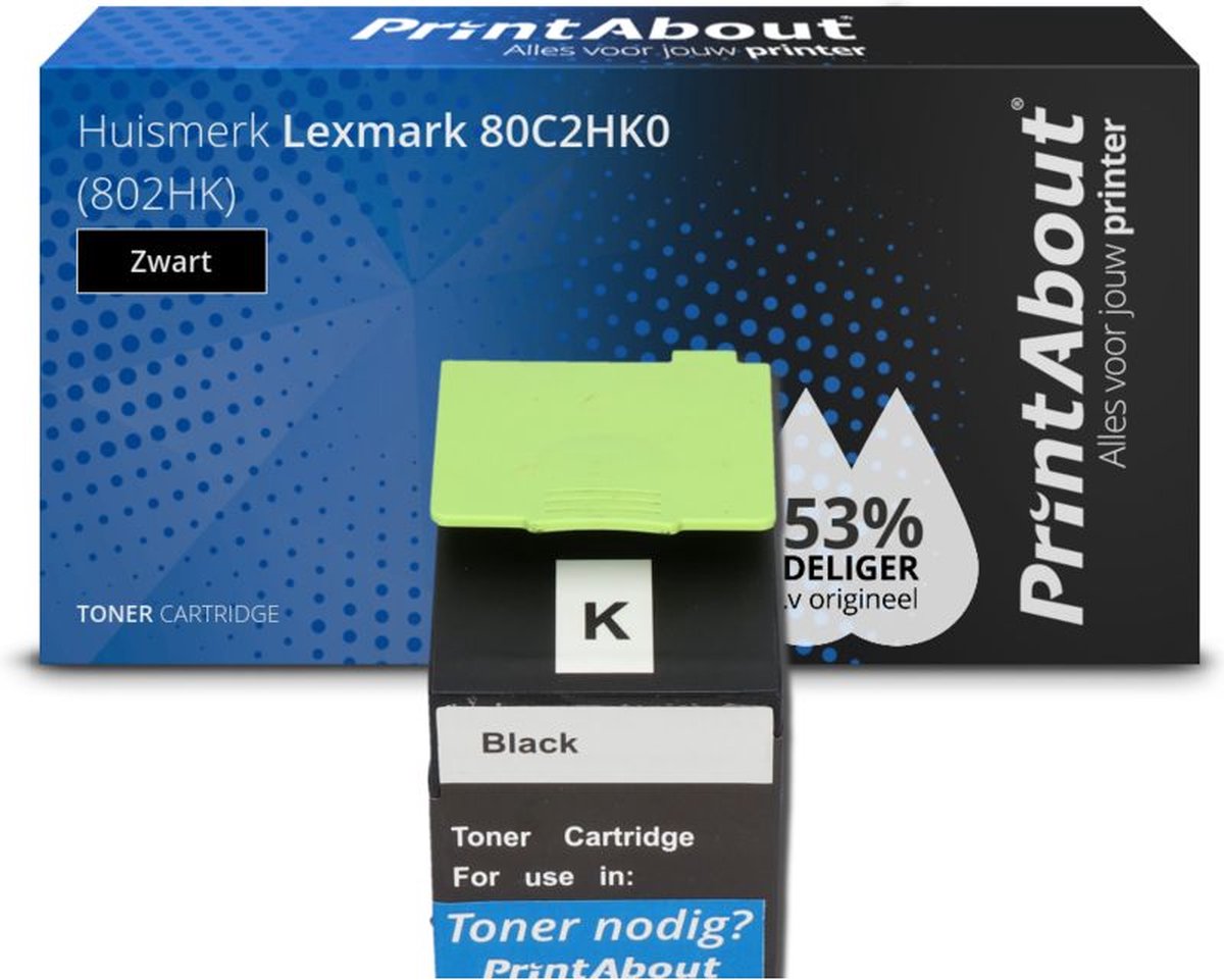 PrintAbout huismerk Toner 80C2HK0 (802HK) Zwart Hoge capaciteit geschikt voor Lexmark