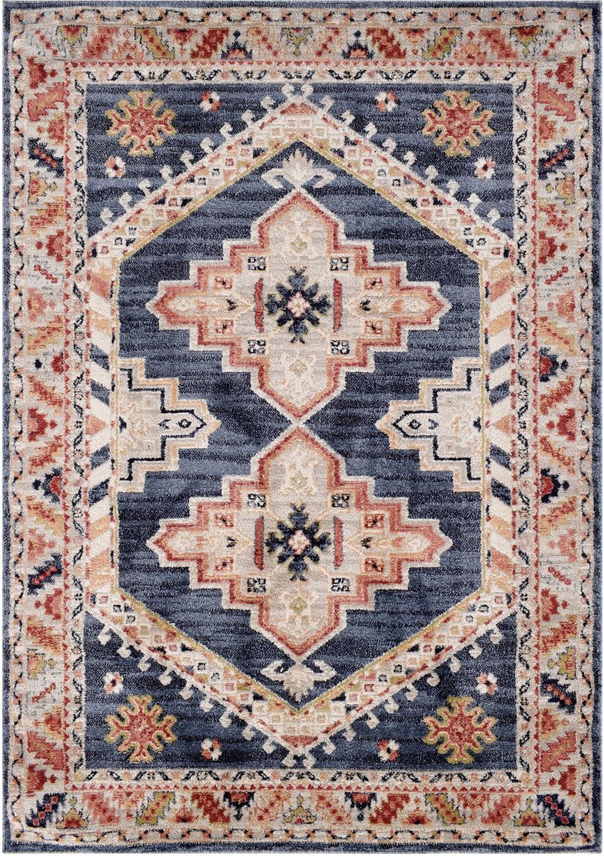 Vercai Rugs Florence Collectie - Laagpolig Vloerkleed - Polypropyleen - Marine / Beige - 120x170 cm