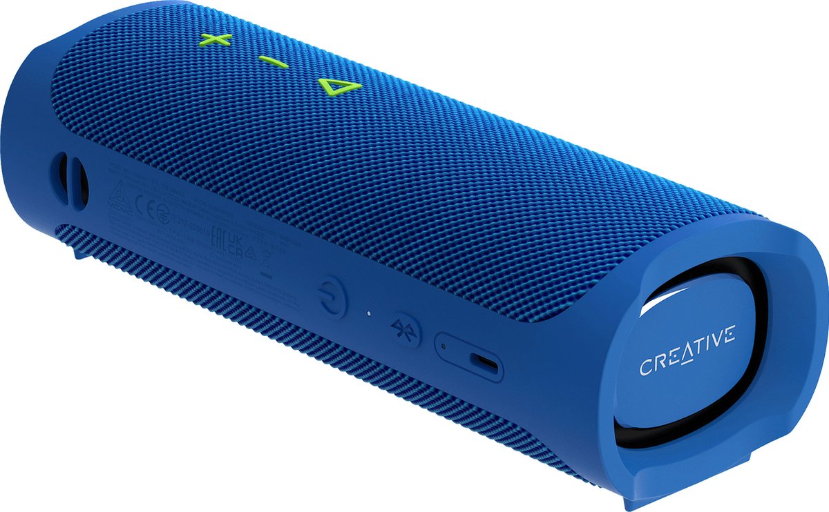 Creative MUVO Go Bluetooth 5.3 luidspreker, draagbaar en waterdicht, tot 18 uur batterijduur, IPX7 waterdicht, krachtige bas (blauw)