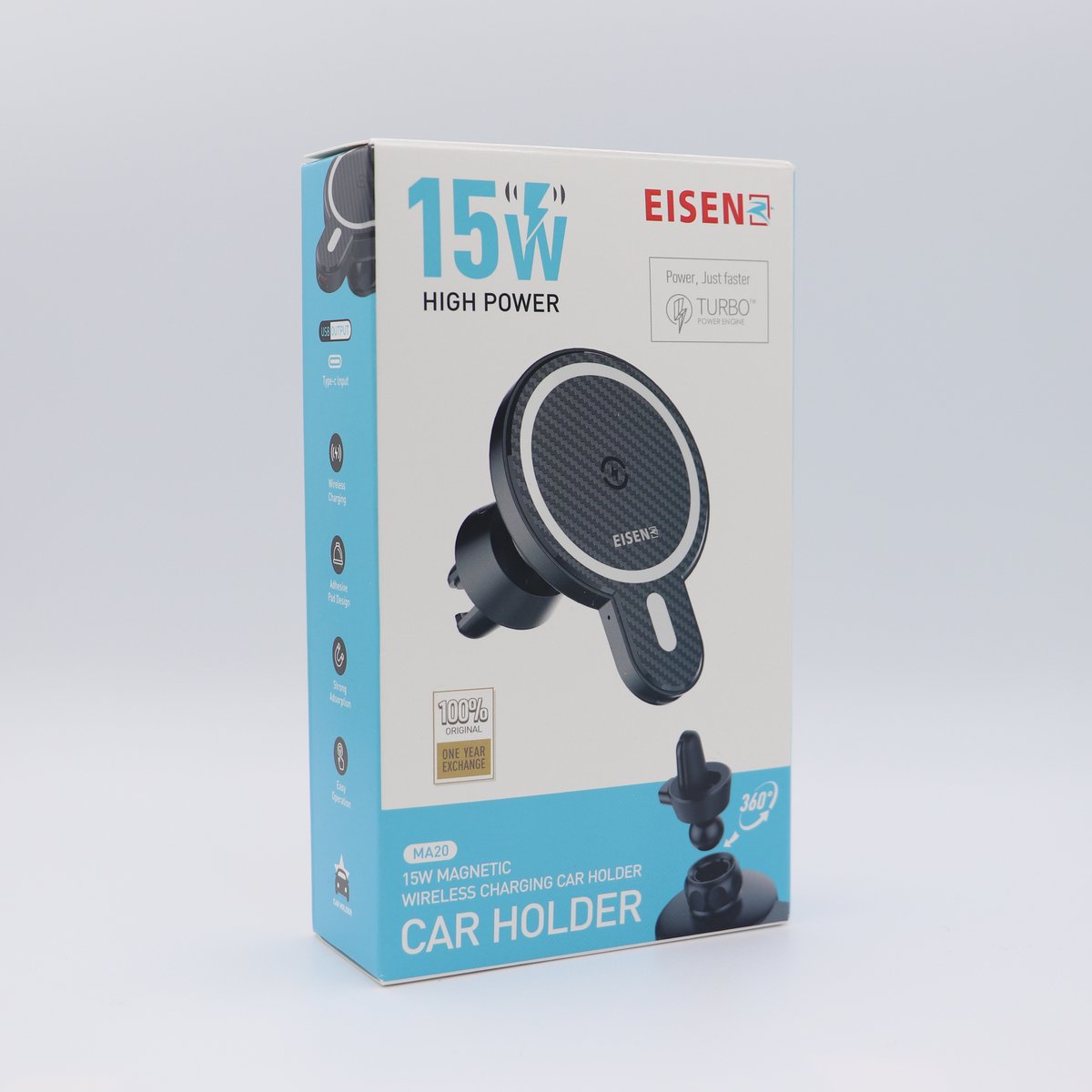 Eisenz 15W Magnetische Draadloze Auto Telefoonhouder | Wireless Charging Car Mount | 360° Draaibaar - Gschikt voor telefoons met MagSafe Laadfunctie
