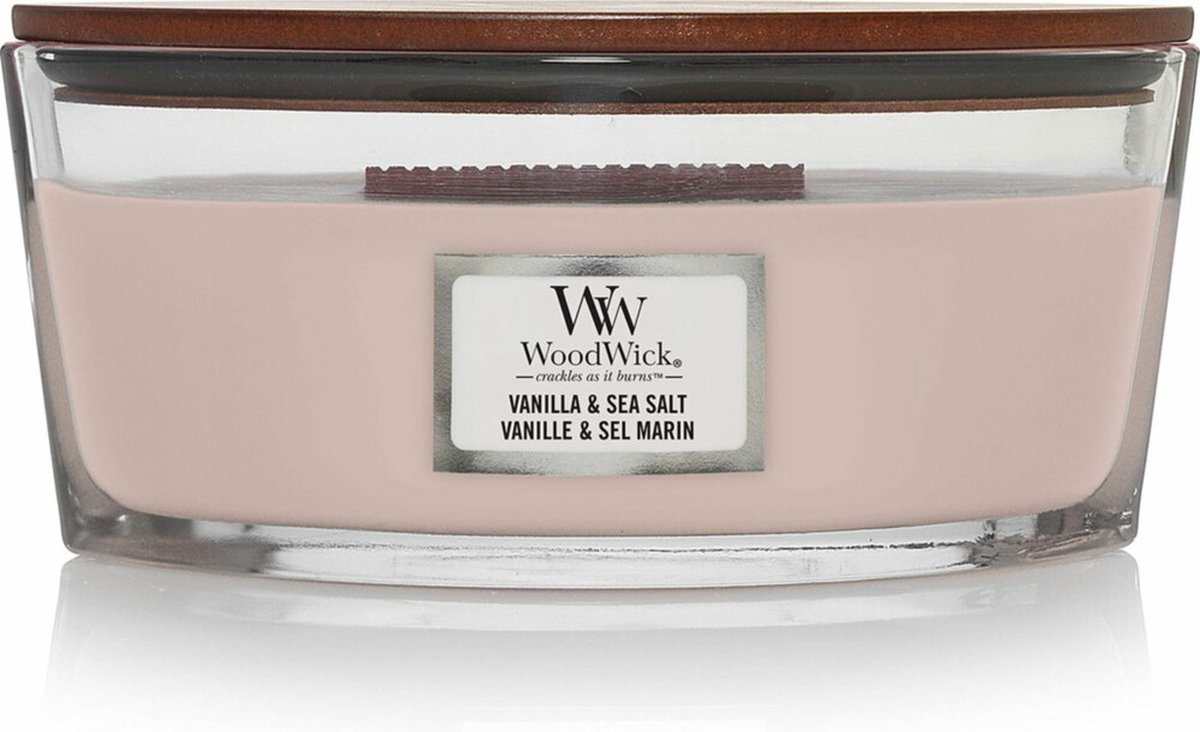 WoodWick Heartwick Flame Ellipse Geurkaars - Vanilla & Sea Salt - Woodwick