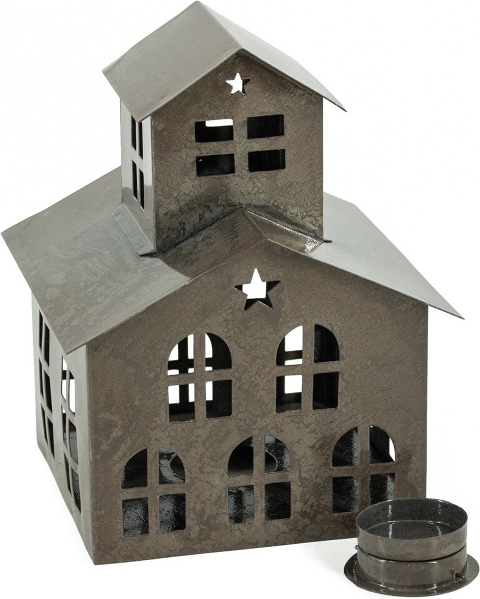 Metalen huisje waxinehouder