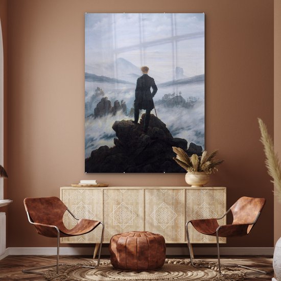 MuchoWow® Peinture sur Verre - Le Vagabond au-dessus des Brumes - Peinture de Caspar David Friedrich - 120x160 cm - Peintures sur Verre Peintures - Photo sur Glas