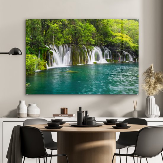 Nature verdoyante au-dessus des chutes d'eau dans le parc national d'Erawan Plexiglas 120x80 cm - Tirage photo sur verre (décoration murale en plexiglas)