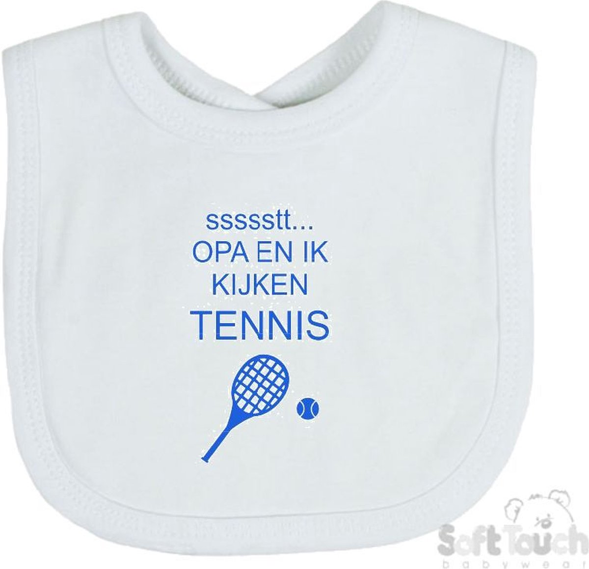 Goedkoopste Soft Touch Slabber Slabbetje Slab ssssstt... Opa en ik kijken tennis Unisex Katoen Wit/blauw Maat 33x22 Cm