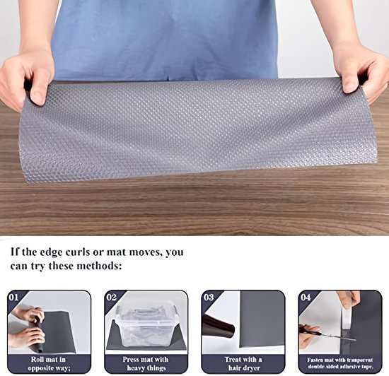 Tapis Antidérapant 4 Tailles Doublure Pour étagère Tiroir - Facile à Nettoyer, Réutilisable, Blanc/noir/kaki