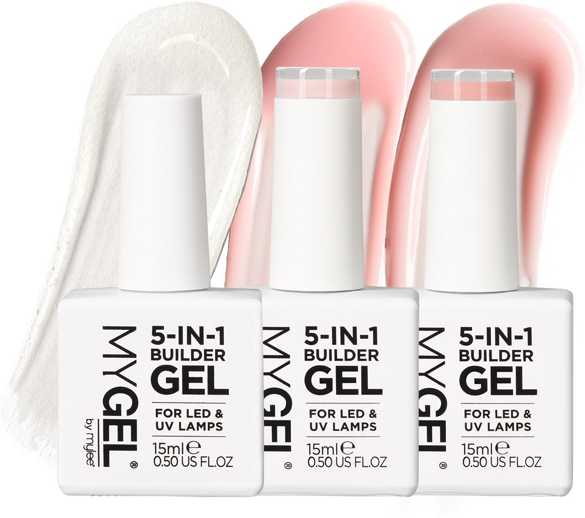 Goedkoopste Mylee 5-in-1 Builder Versterkende Gel Trio 3x15ml [Just Peachy] - UV/LED Nagellak voor Harde Sterke Nageltips & Verlengingen, Voor Nail Art Decoraties, Stickers & Juwelen, Professionele Manicure Herstellen