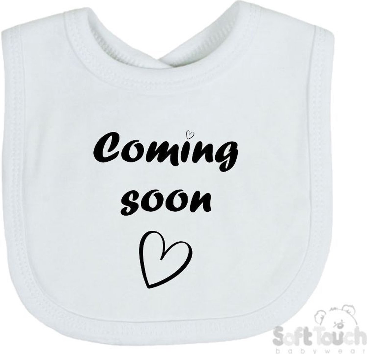 Goedkoopste Soft Touch Slabber Slabbetje Slab Coming soon Unisex Katoen Wit/zwart Maat 33x22 Cm