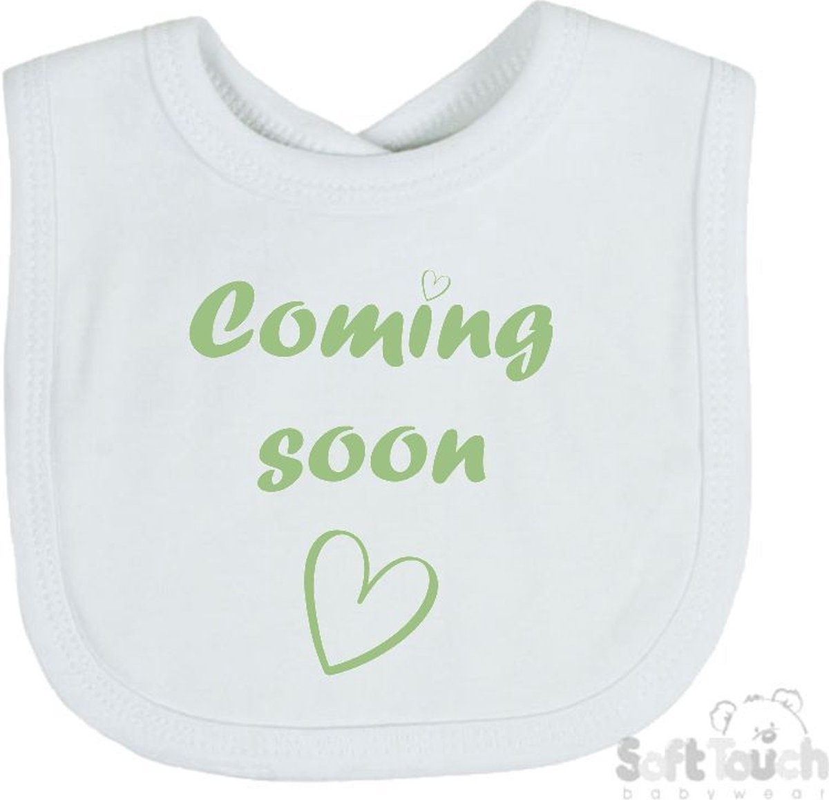Goedkoopste Soft Touch Slabber Slabbetje Slab Coming soon Unisex Katoen Wit/sage green (saliegroen) Maat 33x22 Cm