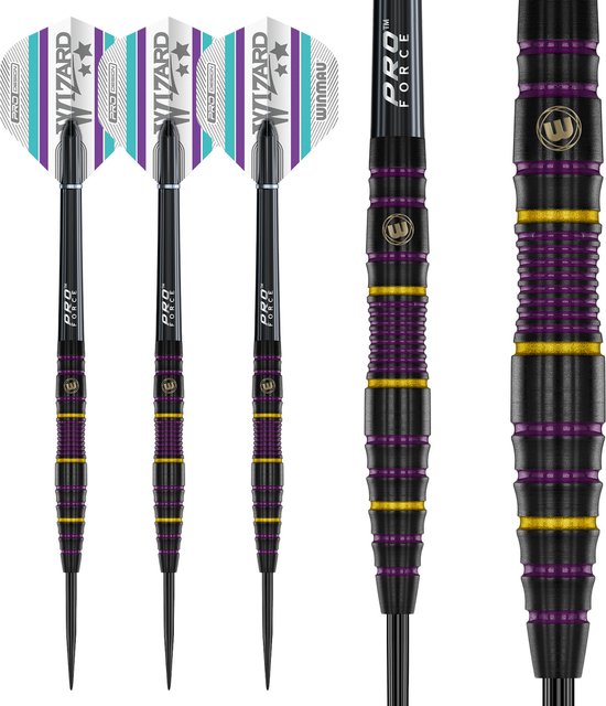 Fléchettes WINMAU Simon Whitlock 85% Tungstène – 18 G, Pointes Souples, Corps En Tungstène Haute Densité, Pour Cibles électroniques, Aérodynamisme Optimisé, Noir/violet/doré