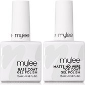 Mylee Matte No-Wipe Gel-Nagellak Top & Base Coat 15ml UV/LED Nail Art Manicure Pedicure voor professioneel & thuisgebruik - Langdurig en gemakkelijk aan te brengen