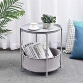 Eindtafel Koffie Ronde Tafel, Metalen Nachtkastje, Sofa Side Snack Tafel, Eindtafel met Afneembare Lade Top en Stoffen Opbergmand, Scandi Stijl Lamp Tafel voor Woonkamer Slaapkamer (Lichtgrijs)