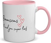 Akyol - bonuszus ik vind jou super lief koffiemok - theemok - roze - Zus - de liefste zus - verjaardag - cadeautje voor zus - zus artikelen - kado - geschenk - 350 ML inhoud