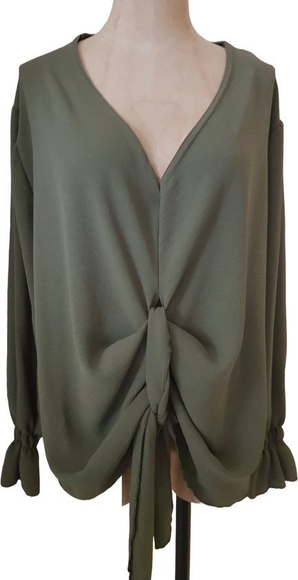 Dames blouses met ophaal army groen One size