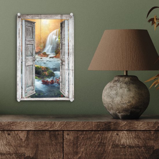 MuchoWow® Peinture sur verre 20x30 cm - Peinture sur verre acrylique - Cascade - Vue à travers - Paysage - Photo sur verre - Décoration murale salon - Décoration murale chambre - Peintures