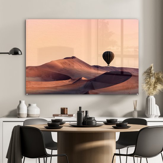 ® Glasschilderij 90x60 cm - Schilderij acrylglas - De zand duinen in het Namibische Namib-Naukluft park terwijl de zon ondergaat - Foto op glas - Muurdecoratie woonkamer - Wanddecoratie slaapkamer - Schilderijen