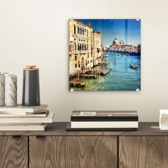 MuchoWow® Peinture sur verre 20x20 cm - Peinture sur verre acrylique - Venetië - Italie - Water - Photo sur verre - Peintures