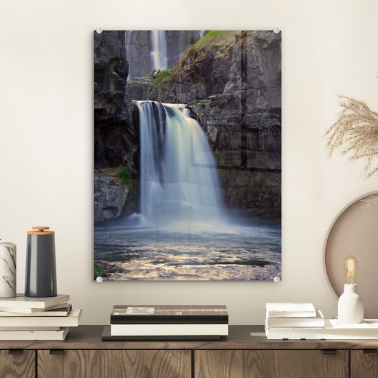 MuchoWow® Peinture sur verre - Cascade - Water - Rochers - 30x40 cm - Peintures acrylique - Photo sur Glas