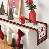 Tafelloper Kerstmis, GNOME rood plaid kerst tafelkleden, kerstdecoratie tafel, winter kerst vakantie tafelkleden, 33 x 183 cm