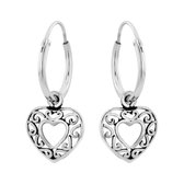 Oorbellen 925 zilver | Oorringen met hanger | Zilveren oorringen met hanger, opengewerkt hart met sierlijke details