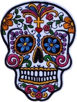 Sugar Skull Strijk Embleem Patch Wit 7.5 cm / 10 cm / Wit Multicolor