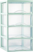 Plasticforte Caisson à tiroirs/organiseur de bureau avec 4x tiroirs - transparent/vert menthe - L26 x L36 x H49 cm