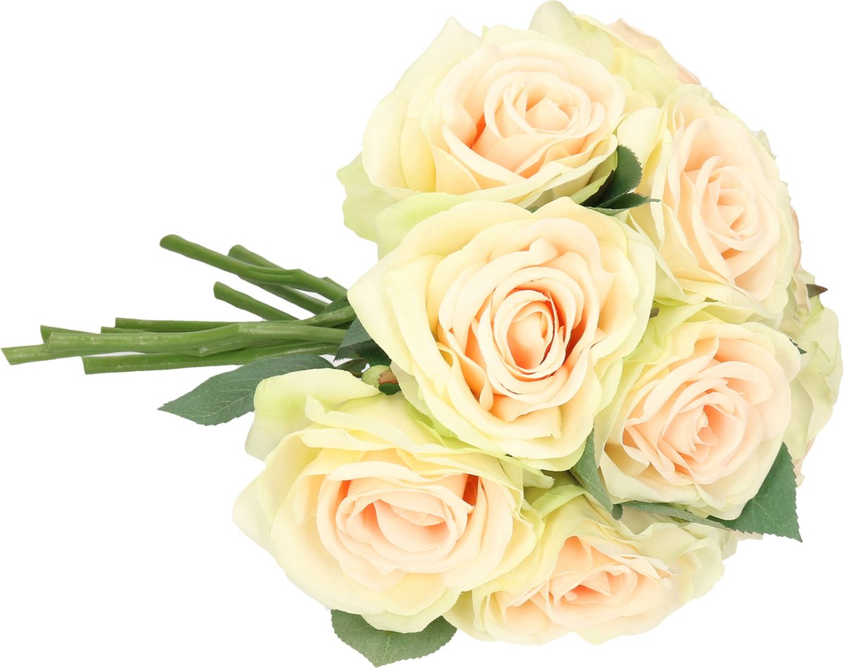 Top Art Kunstbloemen boeket Roos de luxe - creme wit - 30 cm - kunststof steel - decoratie bloemen
