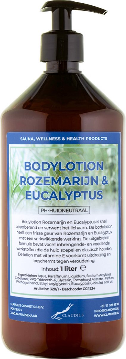 Bodylotion Rozemarijn & Eucalyptus 1 Liter - met gratis pomp