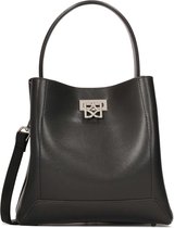 Black leather handbag with handgrip