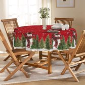 Kerst tafellinnen, 150 x 150 cm, rond, bomen sneeuwpop, rood tafelkleed voor feest, picknick, diner, decoratie