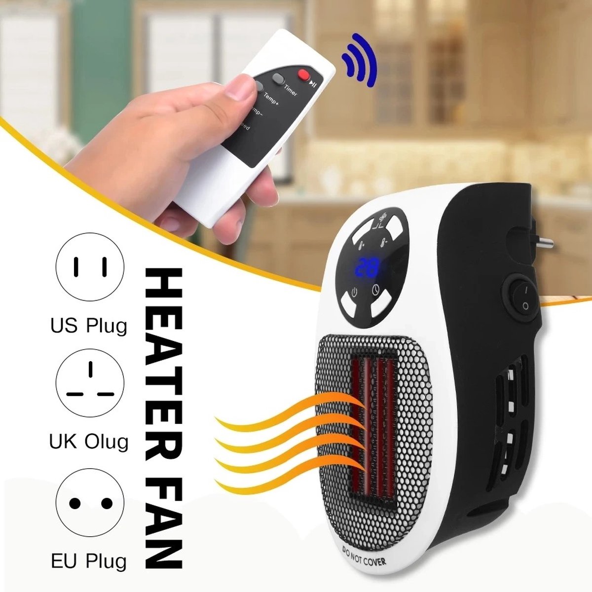 Ecom Stopcontact Verwarming 500W - Premium - Afstandsbediening - Wonder Heater - Plug In - Mini Kachel - Mini Heater - Keramische Kachel