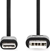 Nedis USB-Kabel - USB 2.0 - USB-A Male - USB-C Male - 15 W - 480 Mbps - Vernikkeld - 1.00 m - Rond - PVC - Zwart - Label