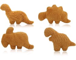 Klikkopers® - Kawaii Knuffel Set - 4 Stuks - 25CM - Squish Knuffel - Dino Nugget Knuffel Set - Dinosaurus Kussen Set - Dinosaurus Nugget Knuffel Set - Dinosaurus Nugget knuffel Set
