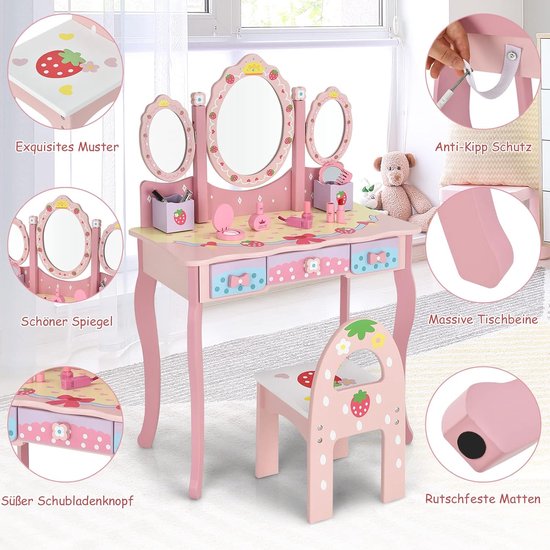 Coiffeuse princesse pour fille, cadeau d'anniversaire, maquillage, ensemble  de jouets avec musique miroir - AliExpress
