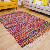 large rag rug for living room bedroom big decorative braided boho bohemian handmade hand woven recycled chindi rug multicolor colorful floor rectangle ethnic indian pure cotton area rug carpet tapis coton 5x7 striped tassel