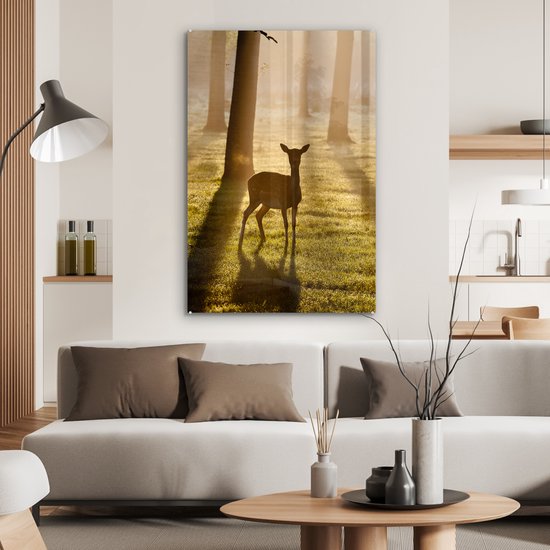 MuchoWow® Peinture sur verre - Cerf - Forêt - Soleil - 60x90 cm - Peintures acrylique - Photo sur Glas