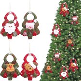 Kerstboomversiering, kerstboomversiering, 4 stuks, kerstman en eland kerstdecoratie, schattige sneeuwpop kerstboomversiering, hanger voor thuis, feest, banket (rood, groen)