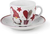 Kerstelfen set van 6 koffiekopjes met schotels, 90 ml, porselein