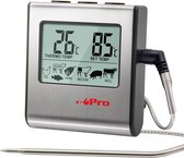 TP16 Thermomètre numérique de cuisson des Nourriture et de la viande pour fumoir, four , Cuisine , BBQ, Klok , horloge, minuterie avec sonde de température en acier inoxydable, grand écran LCD, argent
