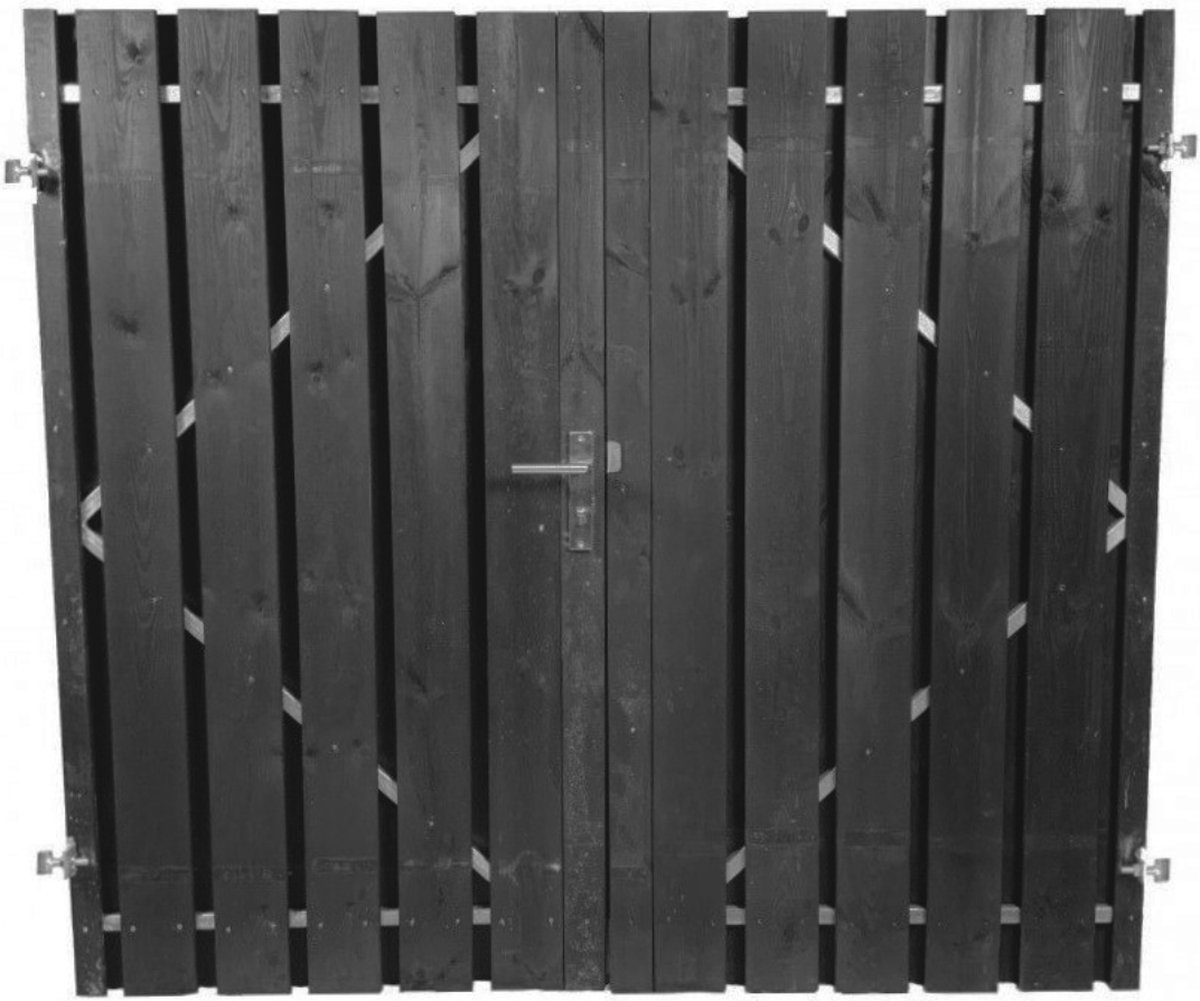 Schuttingdeur tuindeur dubbele tuinpoort zwart gespoten inclusief stalen frame en cilinderslot 200 x 180 (linksdraaiend)